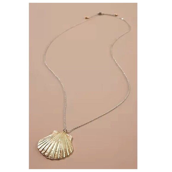 J. Jill Shell Necklace Island Air Pendant Mixed Metal Gold Silver Scallop Ocean - Picture 6 of 14